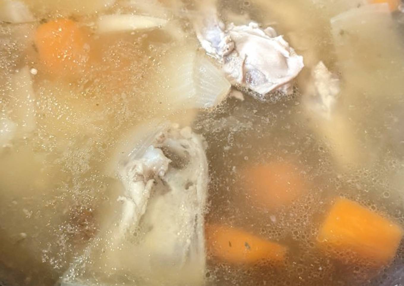 Chicken bone carcass broth