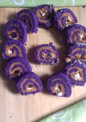 Foto resep Getuk Ubi Gulung (Ubi Ungu & Ubi Oranye Isi Kurma & Coklat Putih