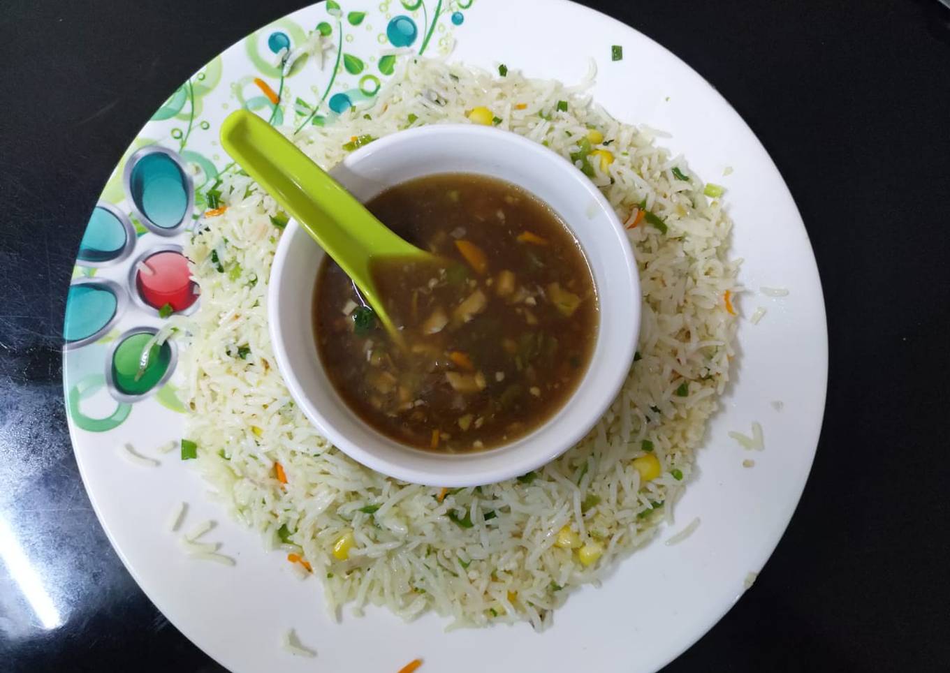 Chinese fried rice and manchow soup