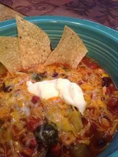 A picture of Tex-Mex Chicken and Three Bean Soup.
