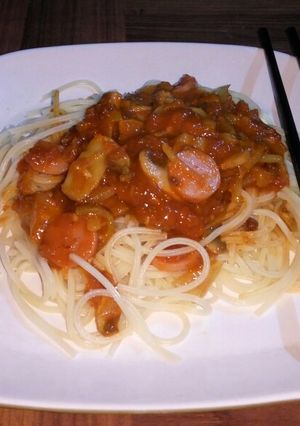 Foto resep Spageti bolognese jamur kancing ekstra pedas