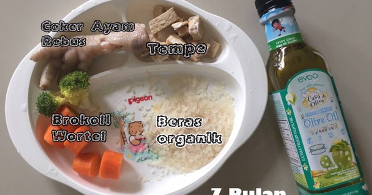 Resep 7 Bulan MPASI menu 4* (Beras Organik+Brokoli Wortel+Ceker Ayam
