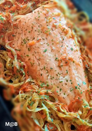 Une photo de Saumon au four et ses tagliatelles de légumes au cook expert