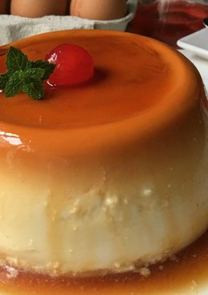 Una foto de Flan de queso