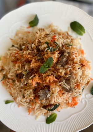 A picture of Beef dum biryani.