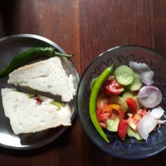 A picture of Healthy and tasty sandwich with salad.