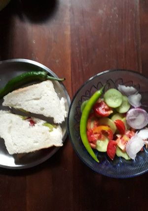 A picture of Healthy and tasty sandwich with salad.