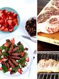Grilled Wagyu Beef Strip Steak Over Spinach and Strawberry Salad