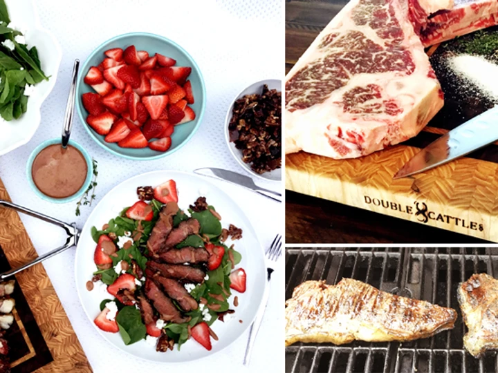 Easy Way Prepare Grilled Wagyu Beef Strip Steak Over Spinach and Strawberry Salad the Awesome  Really delicious