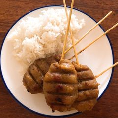 A picture of Quick Recipe for Another type of Thai Pork skewer"Called" Moo Ping Nom Sod ".