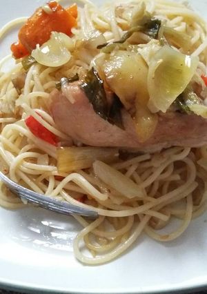 Foto resep spaghetti with chicken roast