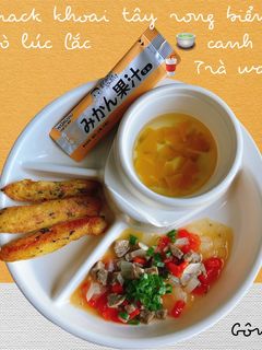 Hình của món Bò lúc lắc & snack khoai tây rong biển cho bé.