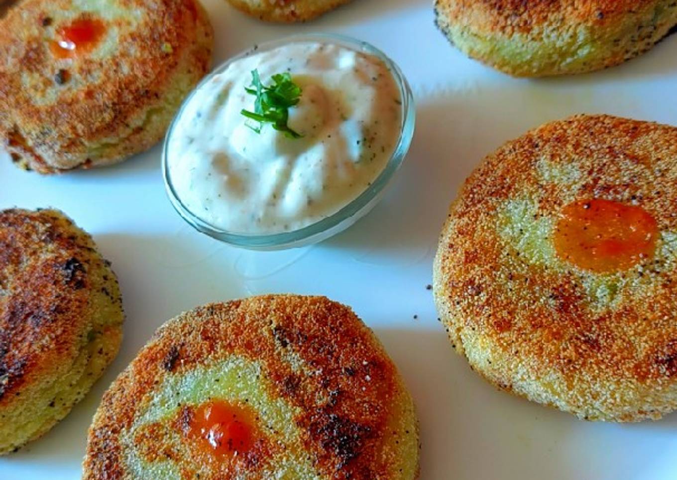 Recipe of Super Quick Homemade Aloo Matar Cutlets with Curd Mayo Dip