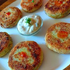 A picture of Aloo Matar Cutlets with Curd Mayo Dip.