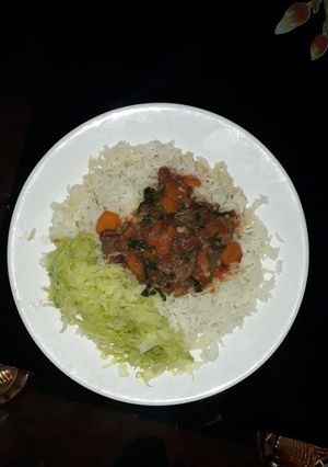 A picture of Rice,Cabbage,Meat Stew#festivedishcontestkakamega#authormarathon.