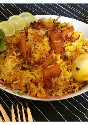 A picture of Chicken 65 biryani.