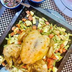 A picture of Roasted Chicken with vege.