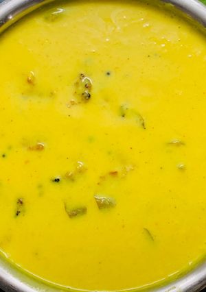 A picture of Kadhi with Moong Daal Vadi.
