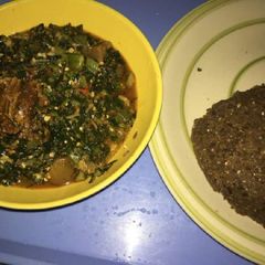 Okro soup with wheat A picture of Okro soup with wheat.