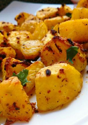 A picture of Spicy Oven Roast Potatoes #4weekschallenge #charityrecipe.