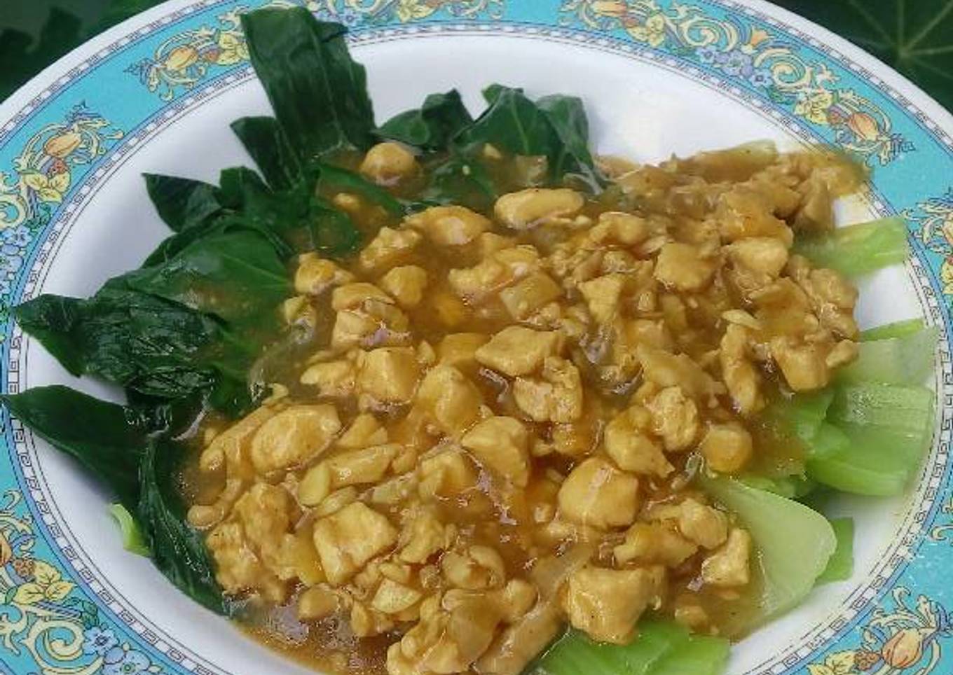 Pokcoy siram ayam cincang simple