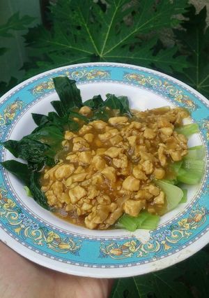 Foto resep Pokcoy siram ayam cincang simple