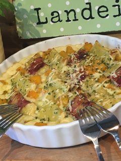 Überbackene Frischkäse-Maultaschen „Allgäuer Art“ Rezepthauptbild