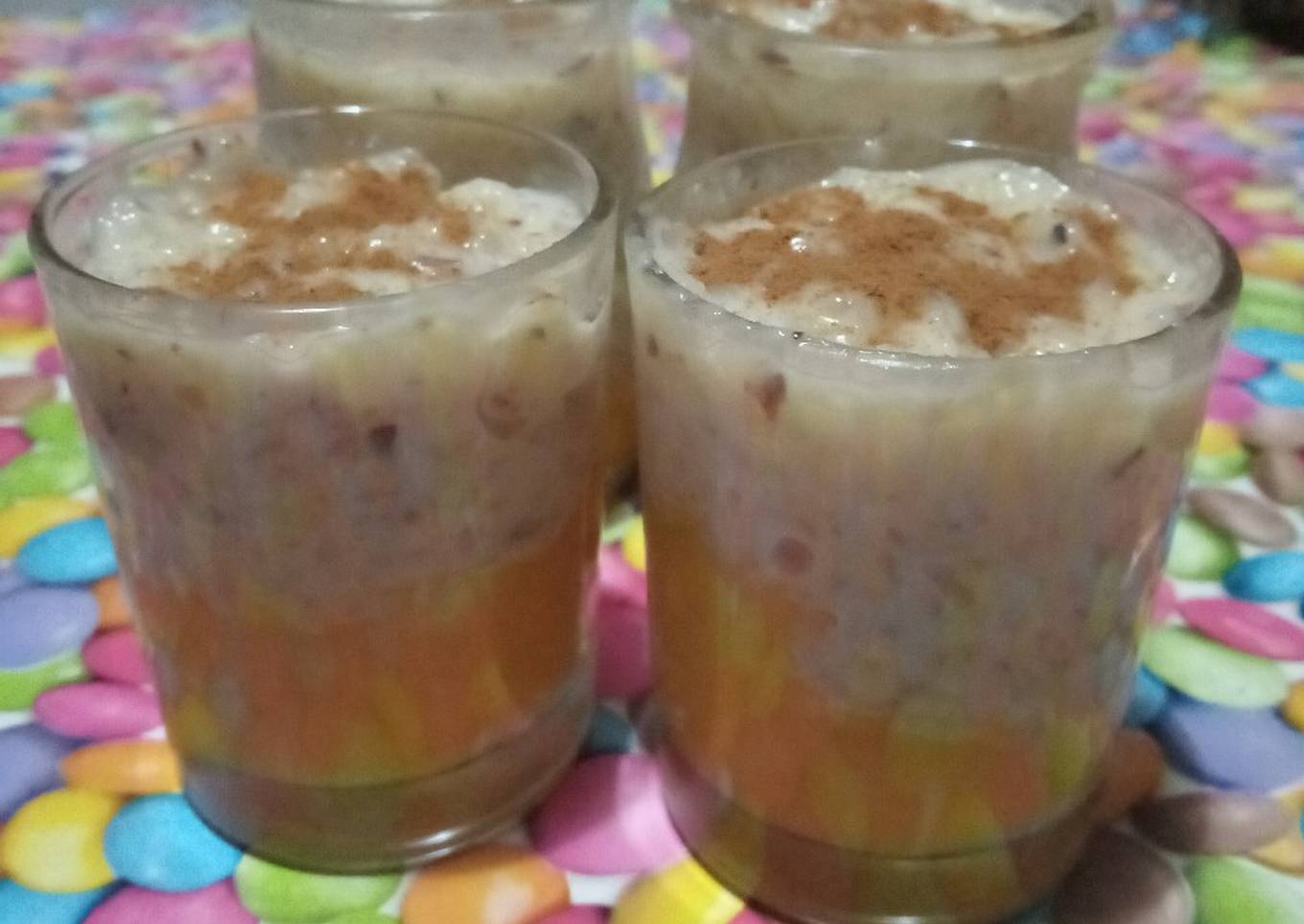Arroz con leche, mango y almendras