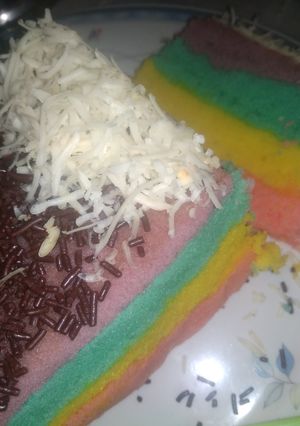Foto resep Rainbow Cake Kukus Coklat Keju