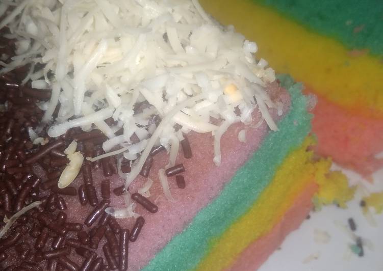 Rainbow Cake Kukus Coklat Keju