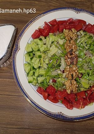 عکسی از دستور سالاد فصل با گردو همراه با سس ماست(رژیمی) 🌺