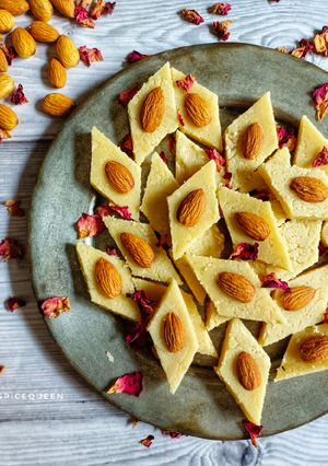 A picture of Badam Burfi / Almond Fudge.