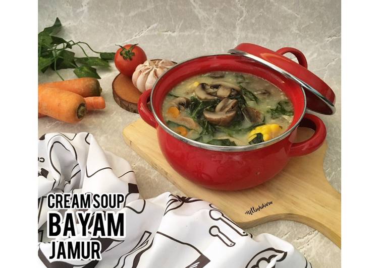 Cara Membuat 250. Cream Soup Spinach and Mushroom (Bayam-Jamur) #JelajahResepSayuranHijau Yang Enak