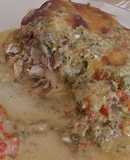 Pescado saludable al horno con tomate y espinaca