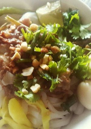 A picture of Beef Tendon Quang-Style Noodles.
