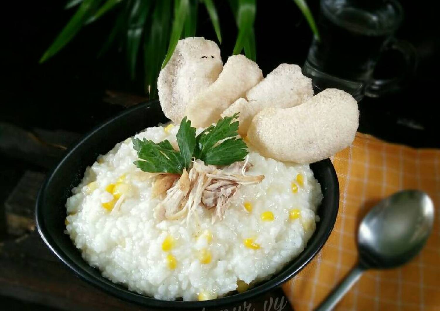 Resep BUBUR NASI Jagung ayam suwir (postingrame2_nasi