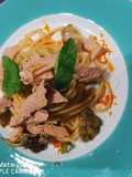 Spaghetti con carciofi, asparagi e ventresca di tonno