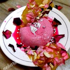 A picture of Valentine special.. rose pudding with crunchy rose almond chikki.