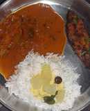 Fish thali - Rice with Fish curry, fish fry, and spiced buttermilk