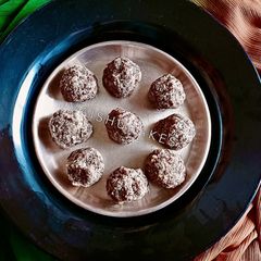 A picture of Soft melt in mouth Haleem Seed and Coconut Laddu/ Gardencress and Coconut Sweet Balls/ अळीवाचे लाडू.