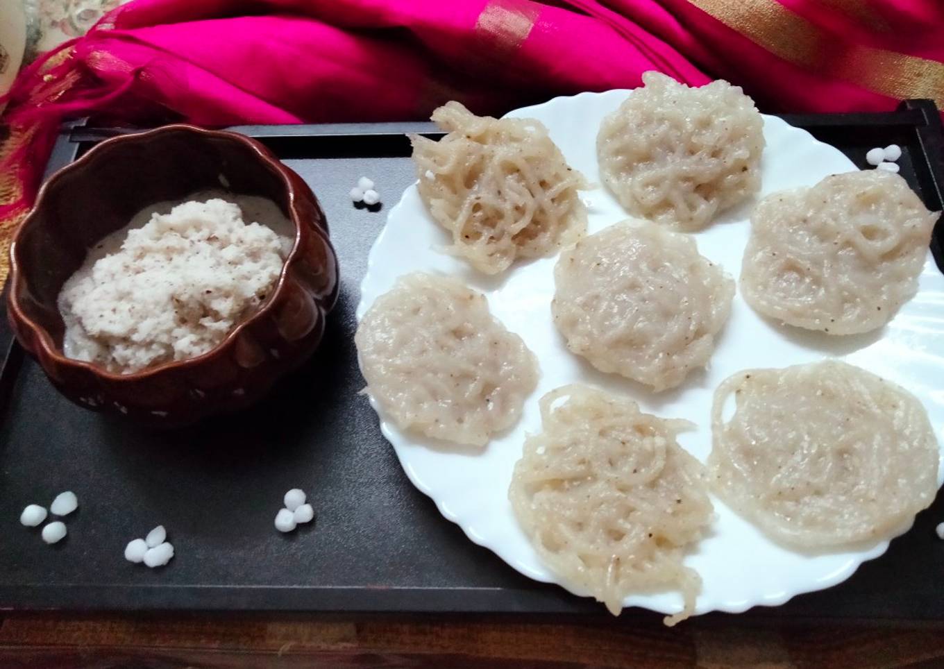 Sabudana Idiyappam with sweet coconut chutney