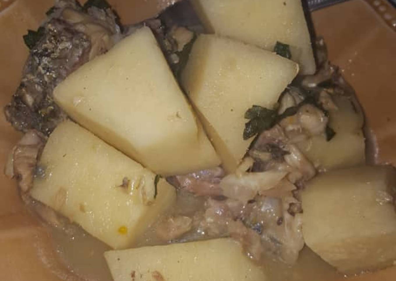 Yam pepper soup with croaker fish