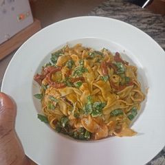 A picture of Fresh Sweet Fettuccine with Caramelized Onion Cream Sauce.