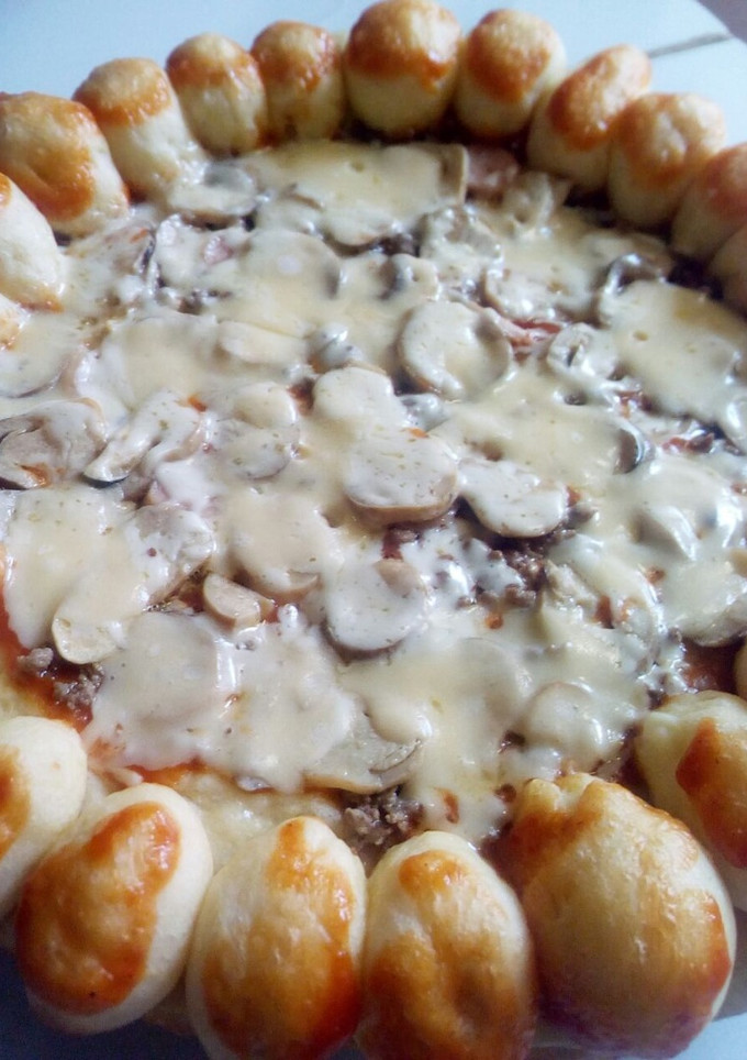Foto resep Pizza Jamur, Daging Cincang, Keju Mozarella Enak