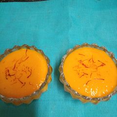 A picture of Kesar Kairi Juice with Zafran / Saffron.