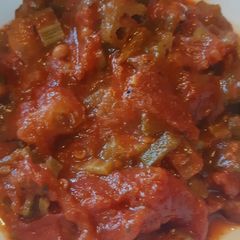 Μπάμιες/Bamies--Greek style braised okra with tomatoes A picture of Μπάμιες/Bamies--Greek style braised okra with tomatoes.