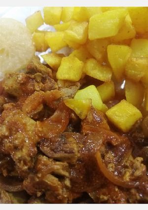 عکسی از دستور خوراک دل مرغ و سیب زمینی