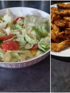A picture of Avocado salad with grilled chicken.