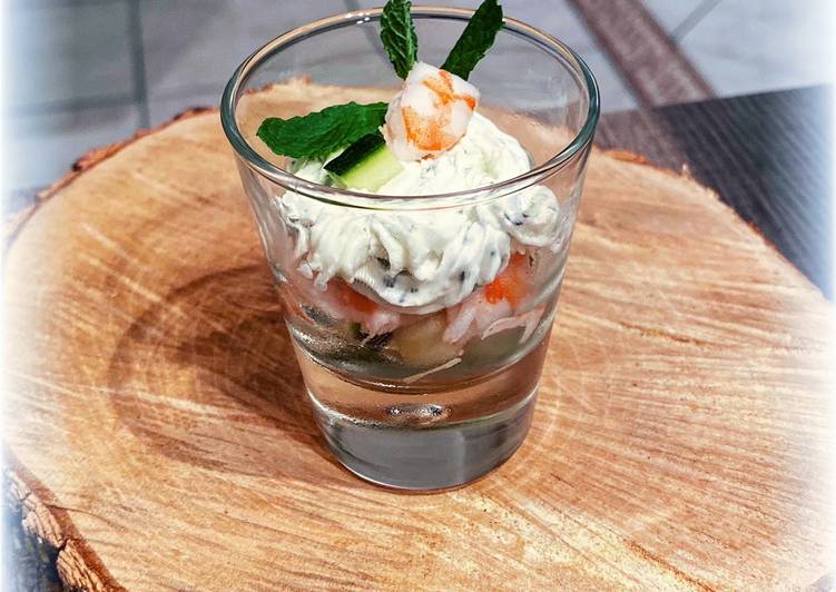 💚Verrines de crevettes avec sa mousse de menthe💚