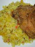 Arroz con maíz y Pollo frito